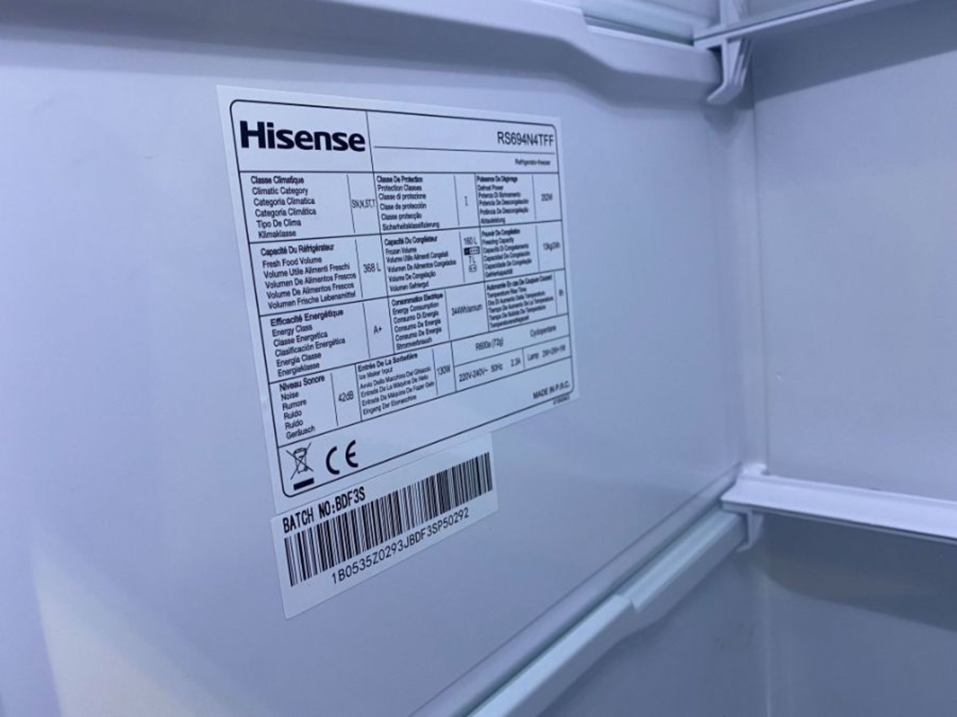 HISENSE INVERTER AMERICAN STYLE FRIDGE FREEZER W/ NON PLUMBED ICE/ WATER DISPENSER - RS694N4TFF ( - Image 8 of 8