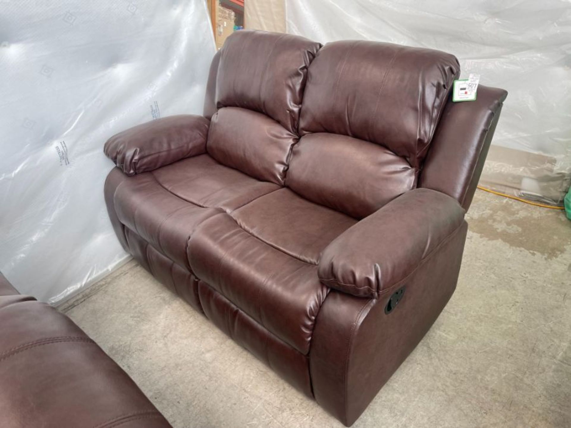 BROWN FAUX LEATHER 2-SEATER RECLINING SOFA
