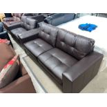 BROWN FAUX LEATHER 3-SEATER & 2-SEATER SOFA SET