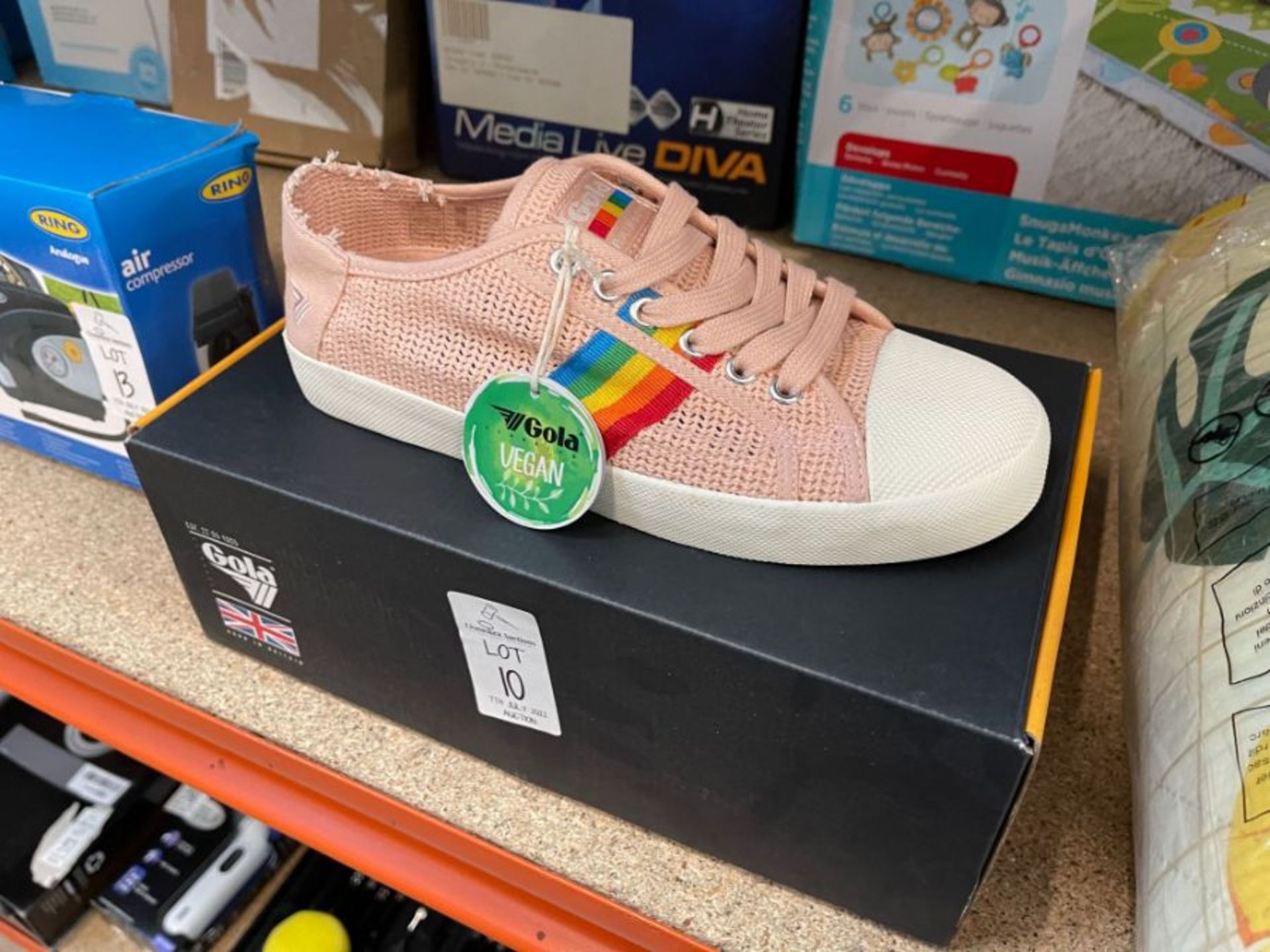 GOLA CLASSICS PEARL PINK/MULTI COASTER WEAVE TRAINERS (SIZE 6) (NEW)