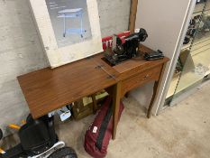 SINGER SEWING MACHINE BUILT INTO TABLE