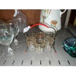 VINTAGE SHOT GLASS STAND W/ 6X GLASSES