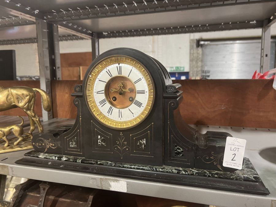 BLACK SLATE INLAID MANTLE CLOCK