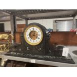 BLACK SLATE INLAID MANTLE CLOCK