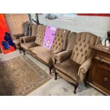 BROWN WING BACK 3PC SUITE (3-SEATER & 2X ARMCHAIRS)