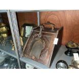 VICTORIAN INLAID COAL SCUTTLE W/ METAL INSERT & SCOOP