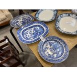 3X ASSORTED BLUE & WHITE PLATTERS