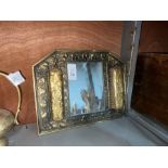 BRASS FRAMED DRESSING MIRROR W/ 2X BRUSHES