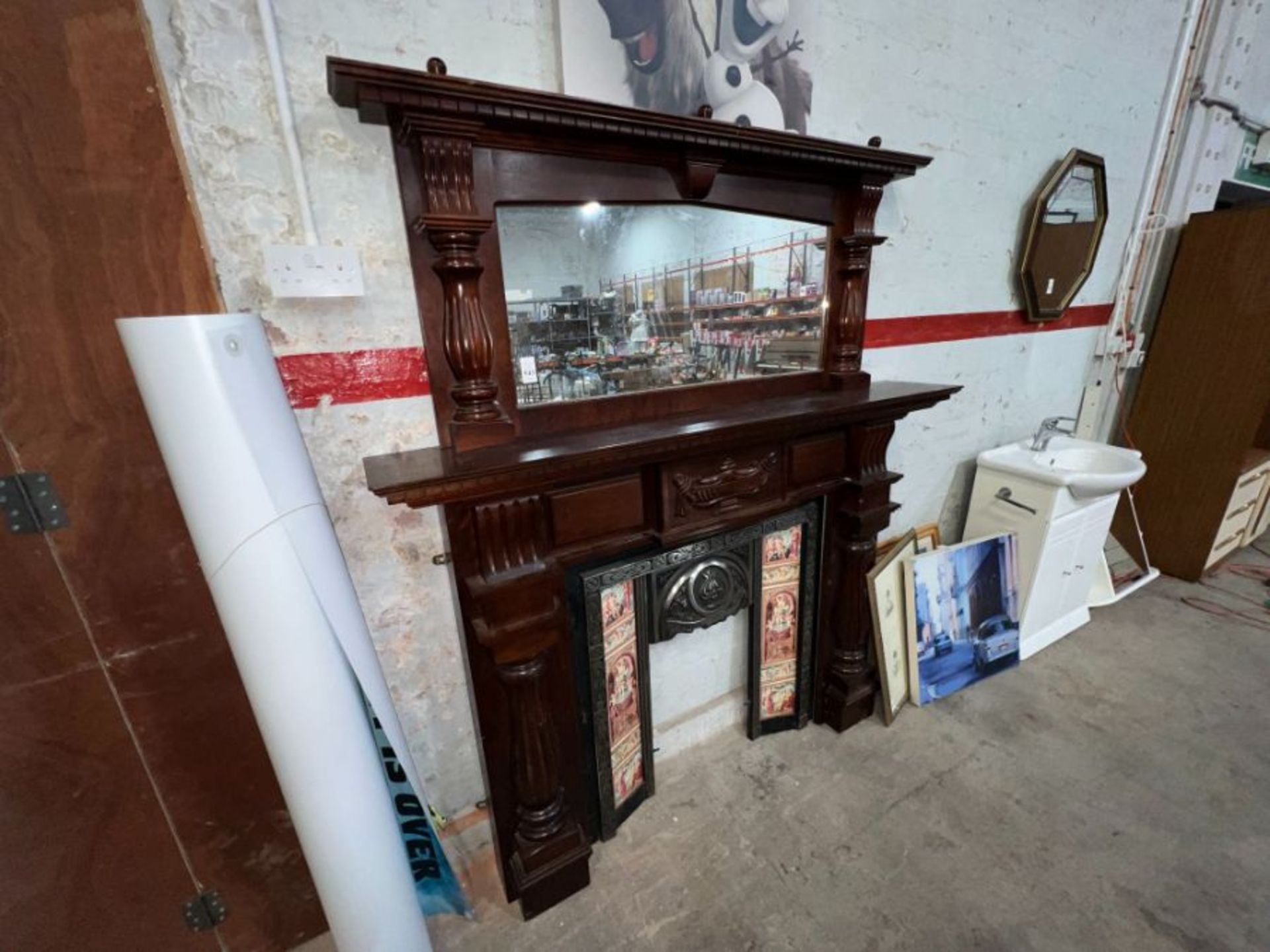 MAHOGANY FIRE PLACE WITH MIRROR