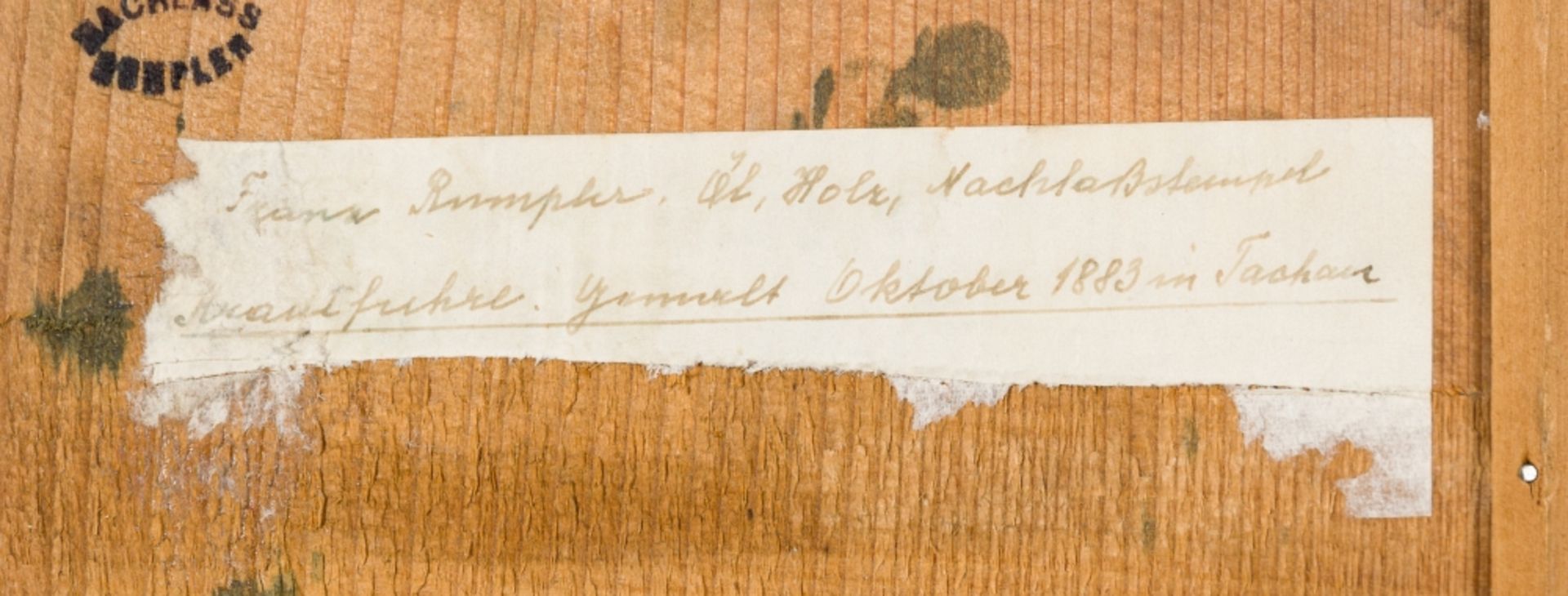 Franz Rumpler(1848 - 1922)Hay Load, 1883Oil on WoodEstate Stamp Verso5,2 x 8,7 inFramed - Image 4 of 4