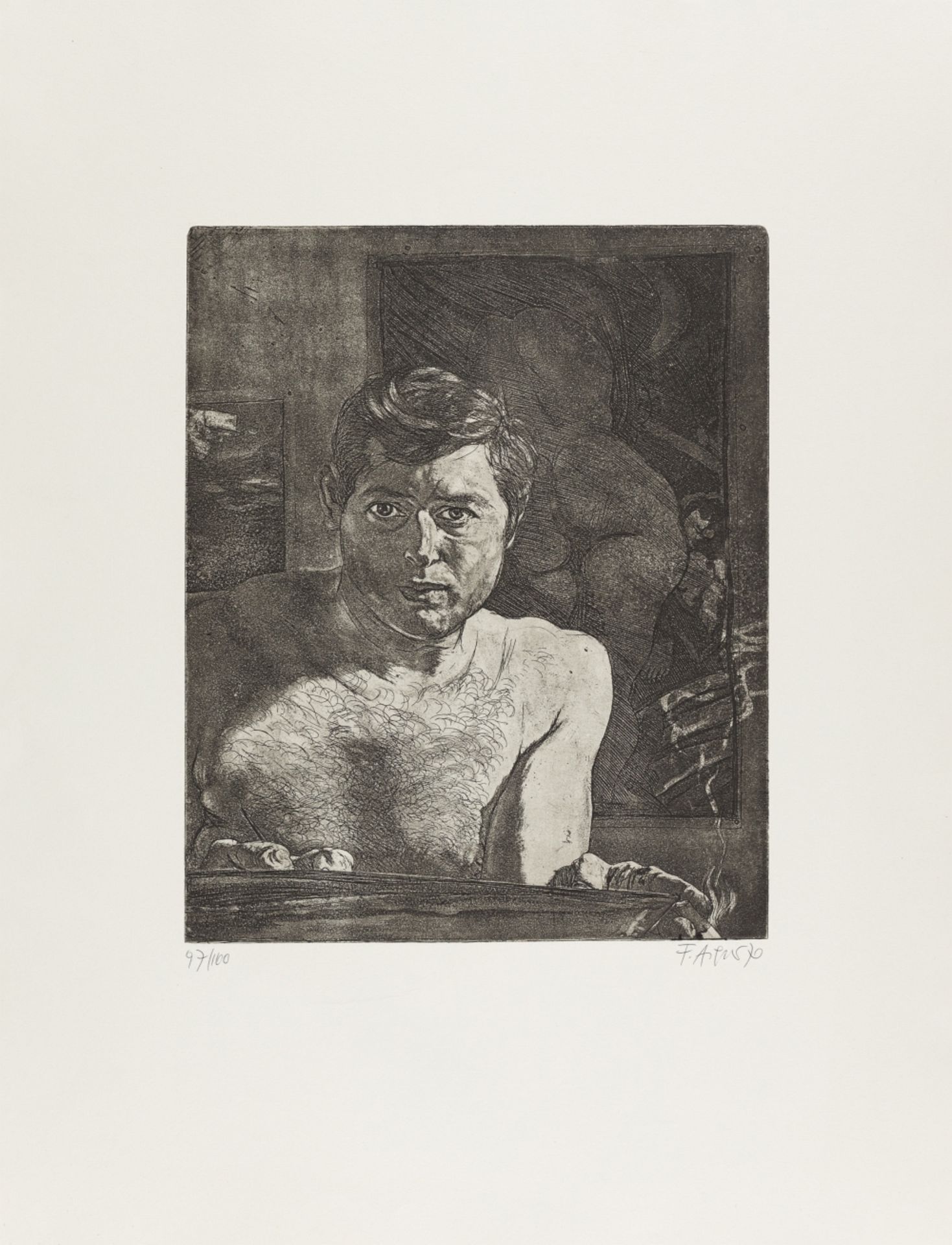 Aigner, Fritz(1930 - 2005)Self-Portrait from the Cycle The Beauty and the BeastAquatint Etching on - Image 2 of 4