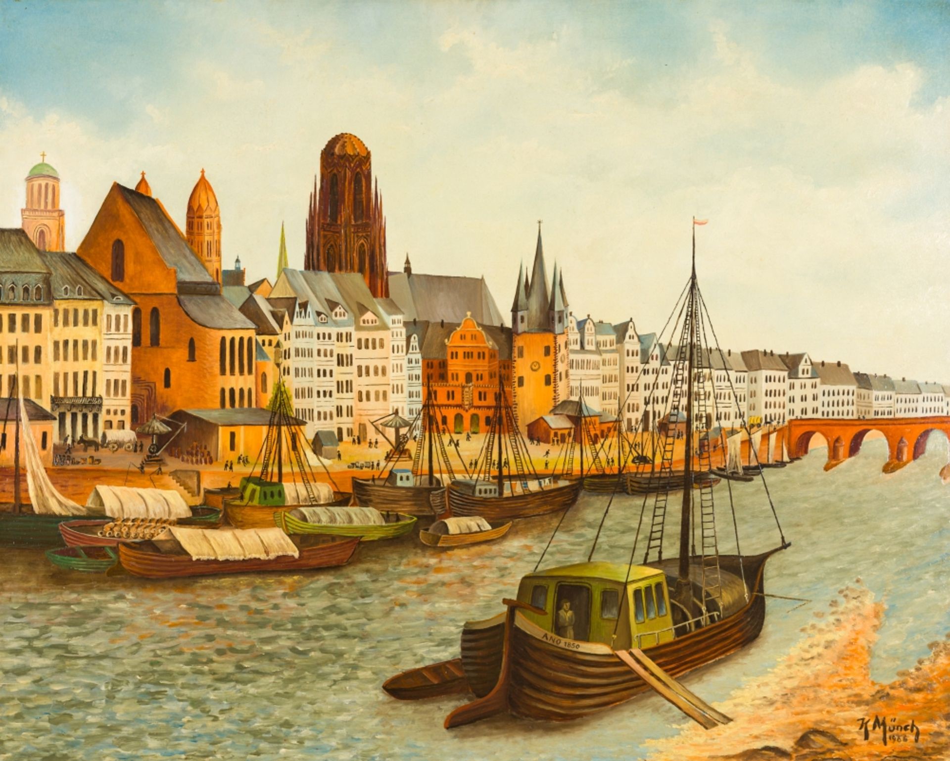 Münch, K.View at Frankfurt am Main, 1966Oil on HardboardSigned and dated lower right30,7 x 38,6 in