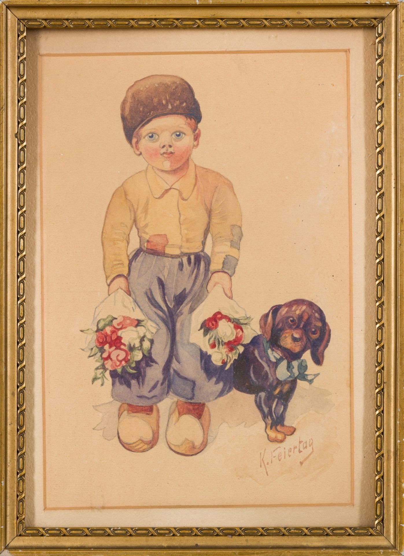 Feiertag, Karl(1874 - 1944)Postcard Design with Boy and DogWatercolor on PaperSigned lower - Image 2 of 4