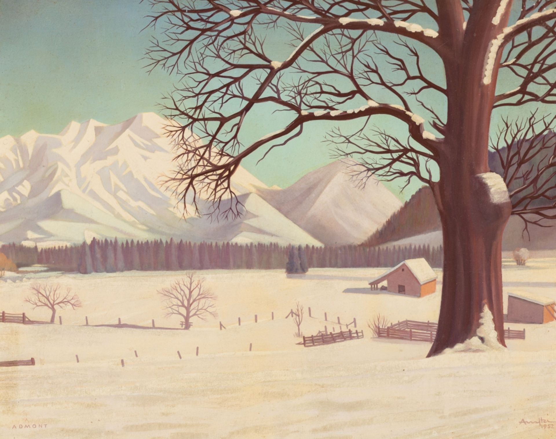 AmfterAdmont, 1952Oil on HardboardSigned and dated lower right, titled lower left17,2 x 22,2
