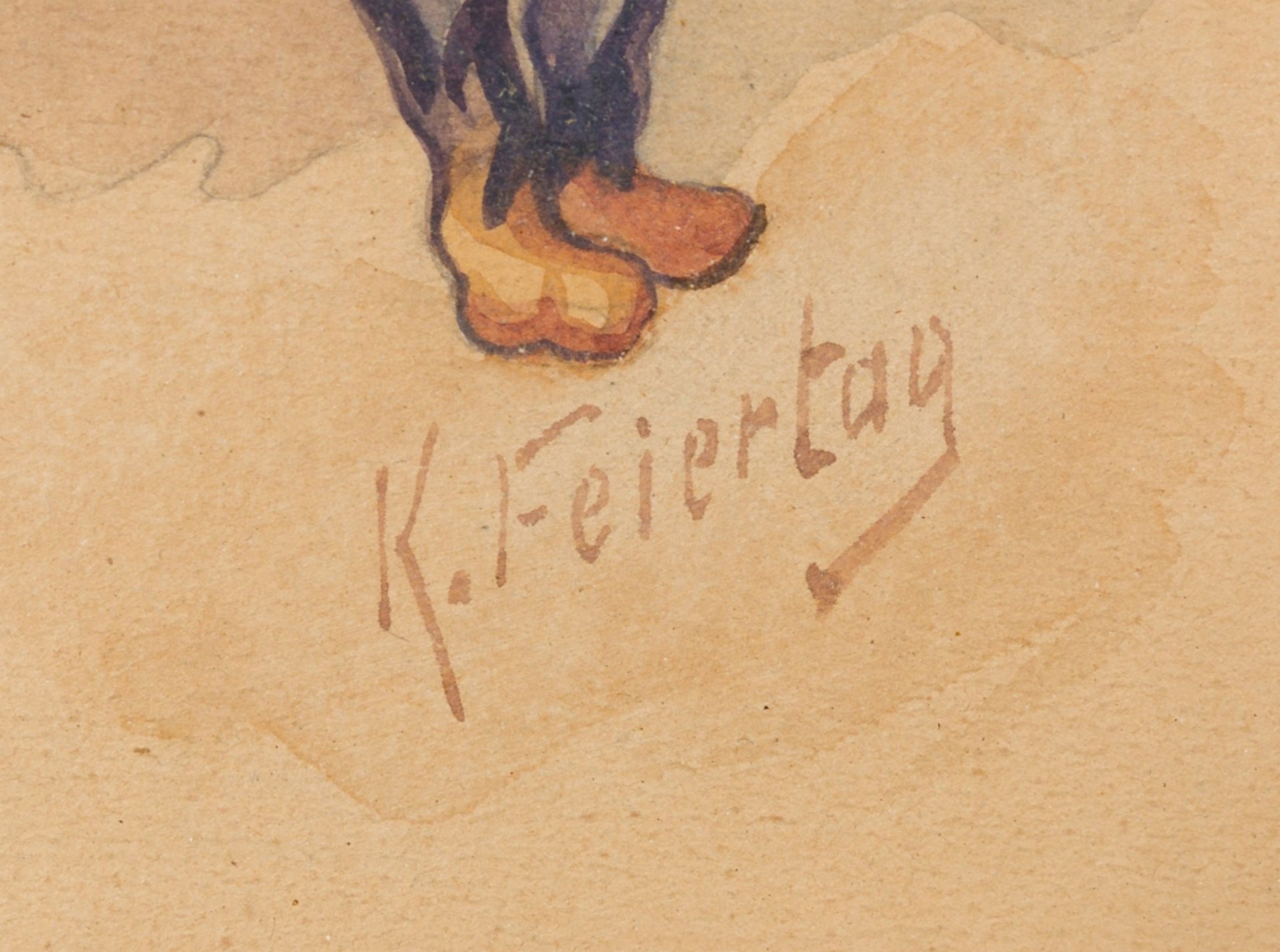 Feiertag, Karl(1874 - 1944)Postcard Design with Boy and DogWatercolor on PaperSigned lower - Image 3 of 4