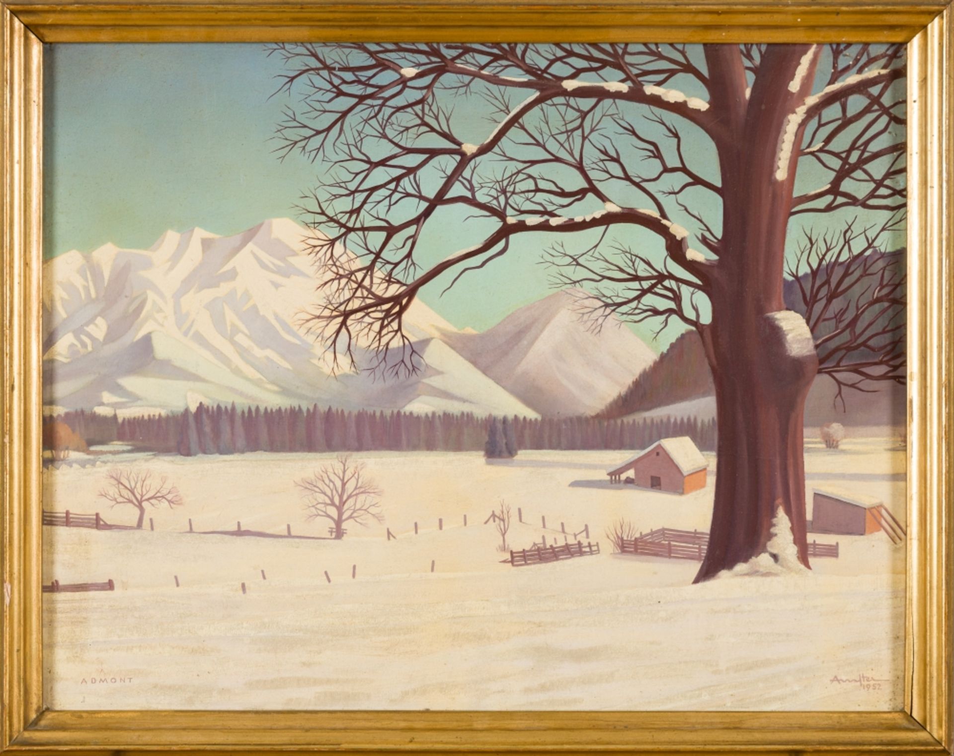AmfterAdmont, 1952Oil on HardboardSigned and dated lower right, titled lower left17,2 x 22,2 - Image 2 of 6