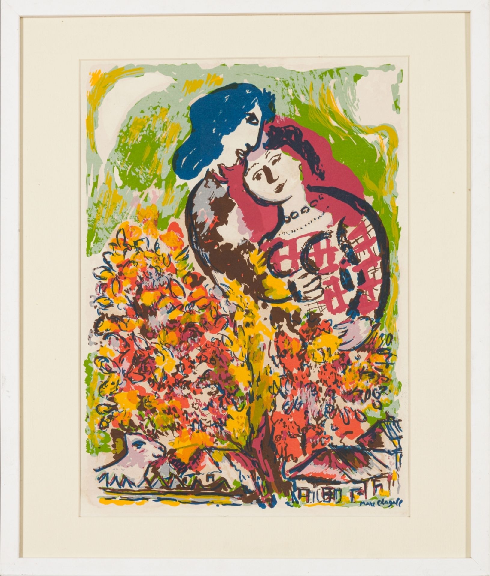 Chagall, Marc(1887 - 1985)CoupleColored LithographSigned lower right in the PlatePassepartout Outcut - Image 2 of 3