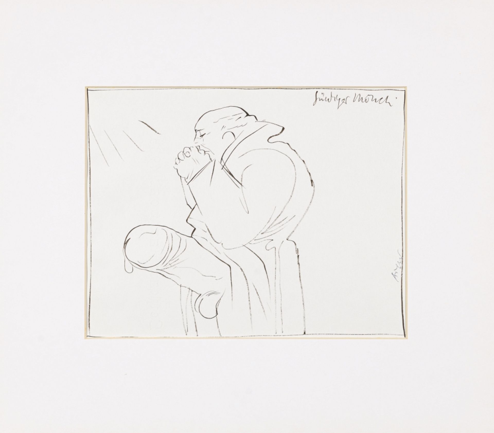 Aigner, Fritz (1930 - 2005) Sinful Monk Ink Brush Drawing Signed on the right, titled upper right - Image 2 of 4