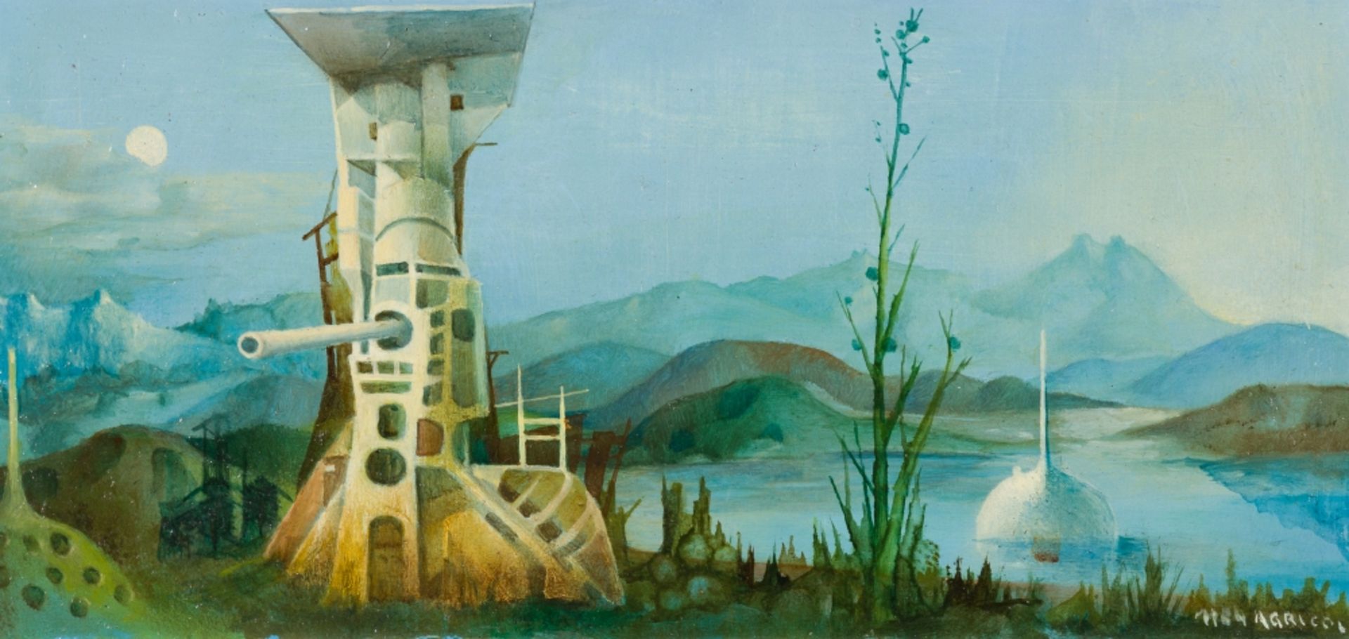 Bauer, Günther (*1926) Futuristic Defense System, 1984 Oil on Wood Signed and dated lower right 4,