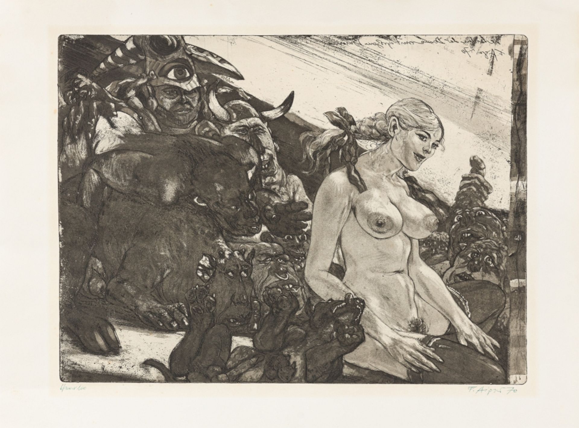 Aigner, Fritz (1930 - 2005) The Sufferings of the Lady with big Breasts, 1970 Aquatint Etching on - Image 2 of 5