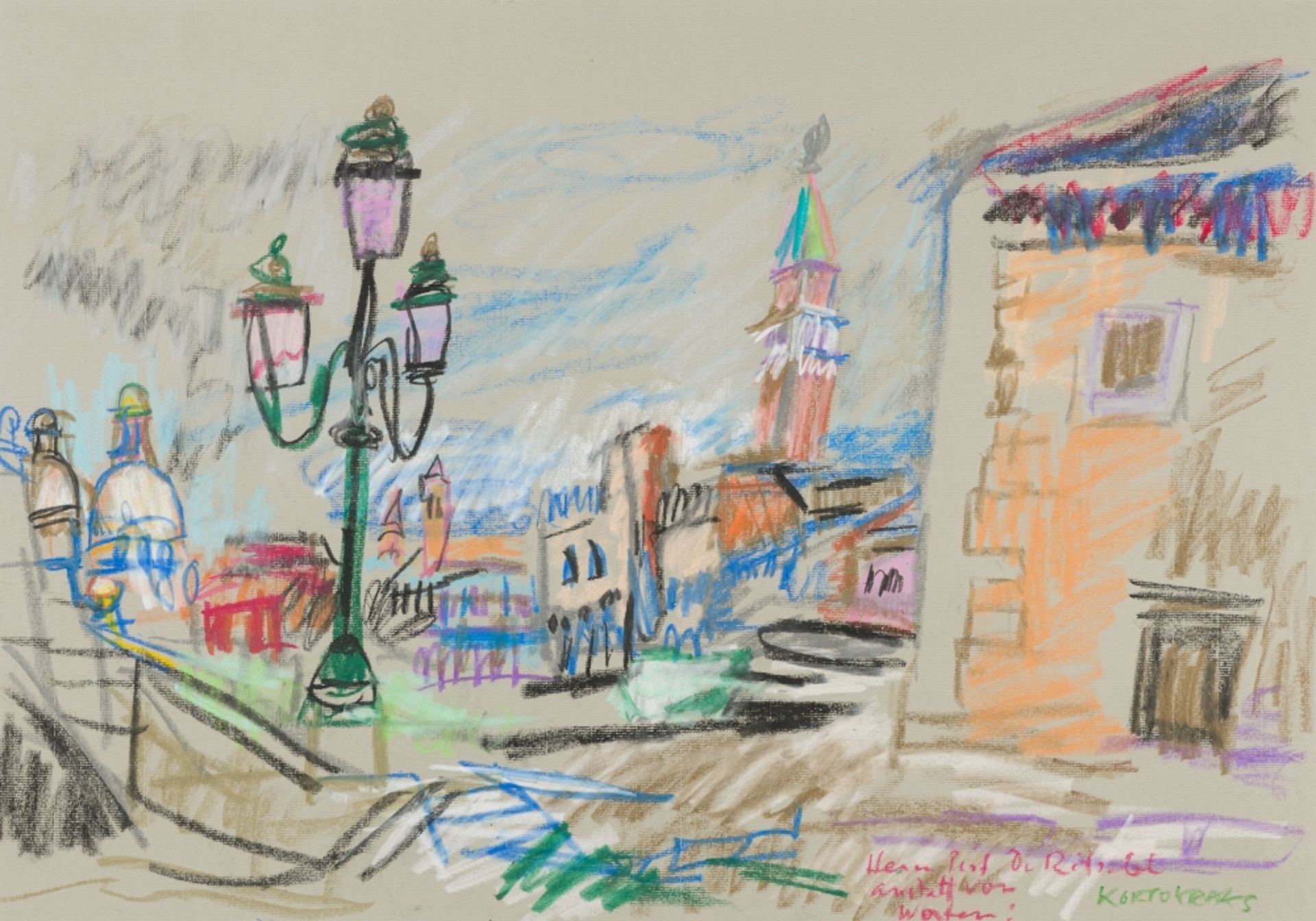 Kortokraks, Rudolf (1928 - 2014) View of Venice Soft Pastels on Paper Signed and with dedication