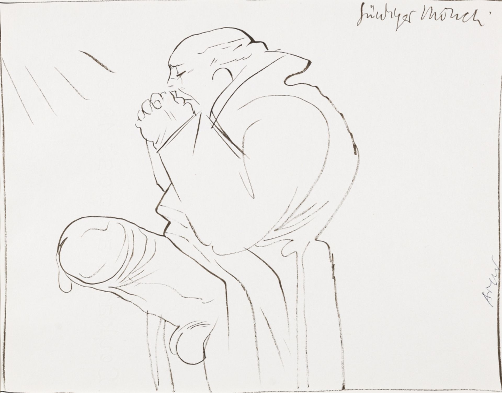 Aigner, Fritz (1930 - 2005) Sinful Monk Ink Brush Drawing Signed on the right, titled upper right