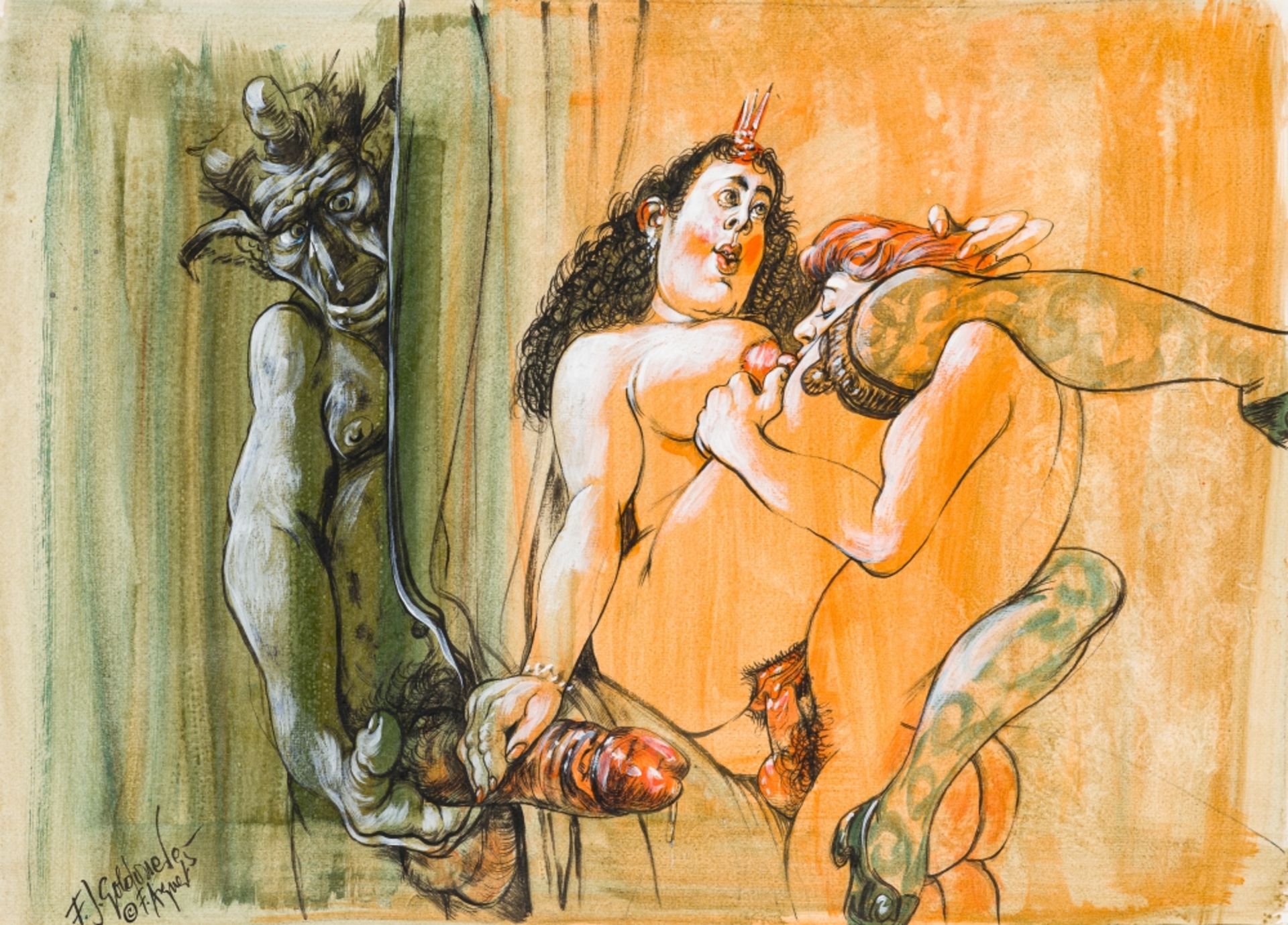 Aigner, Fritz (1930 - 2005) Folder Erotic Devilries, 1995 Gouache on Paper Three sheets signed - Image 5 of 15
