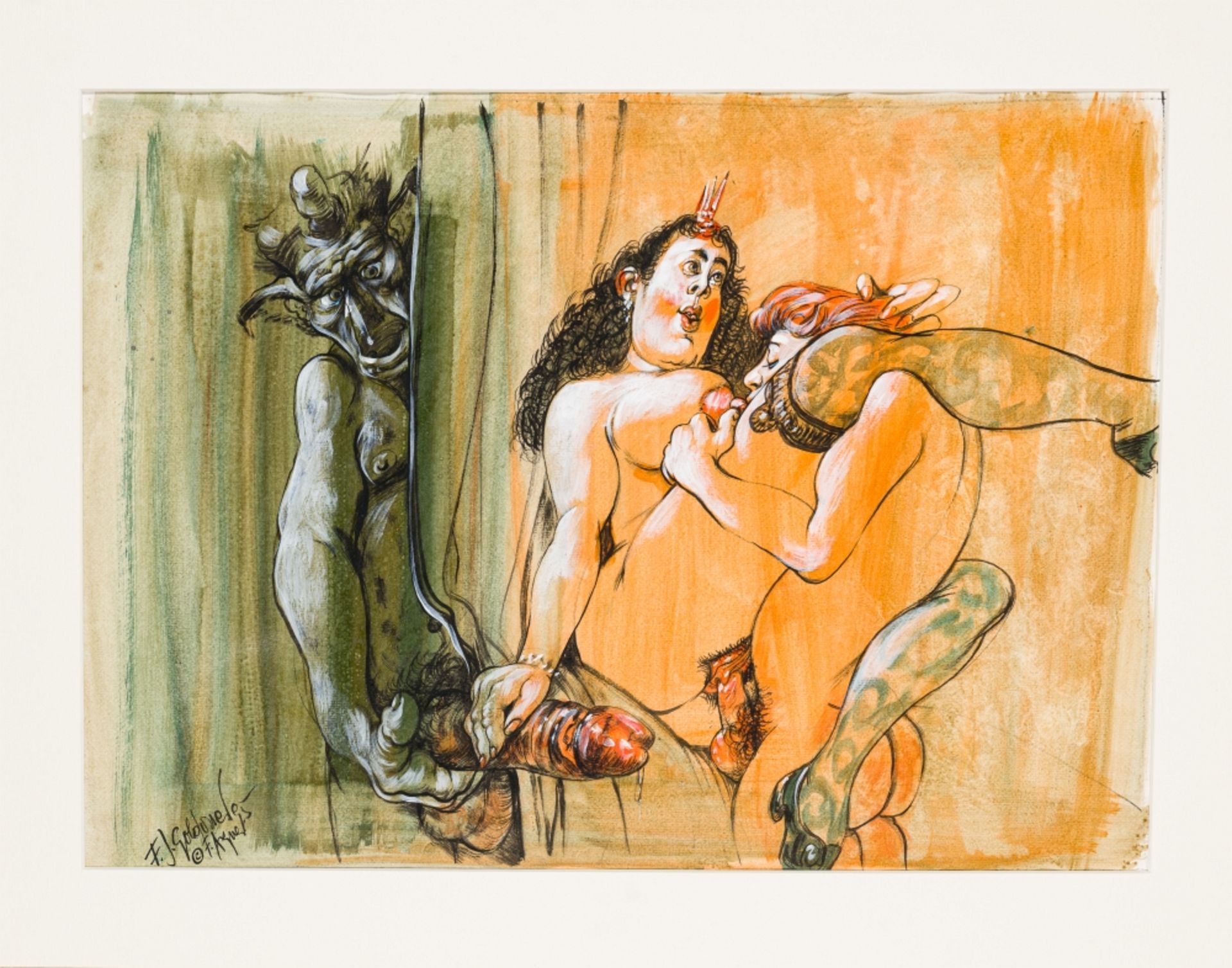 Aigner, Fritz (1930 - 2005) Folder Erotic Devilries, 1995 Gouache on Paper Three sheets signed - Image 12 of 15