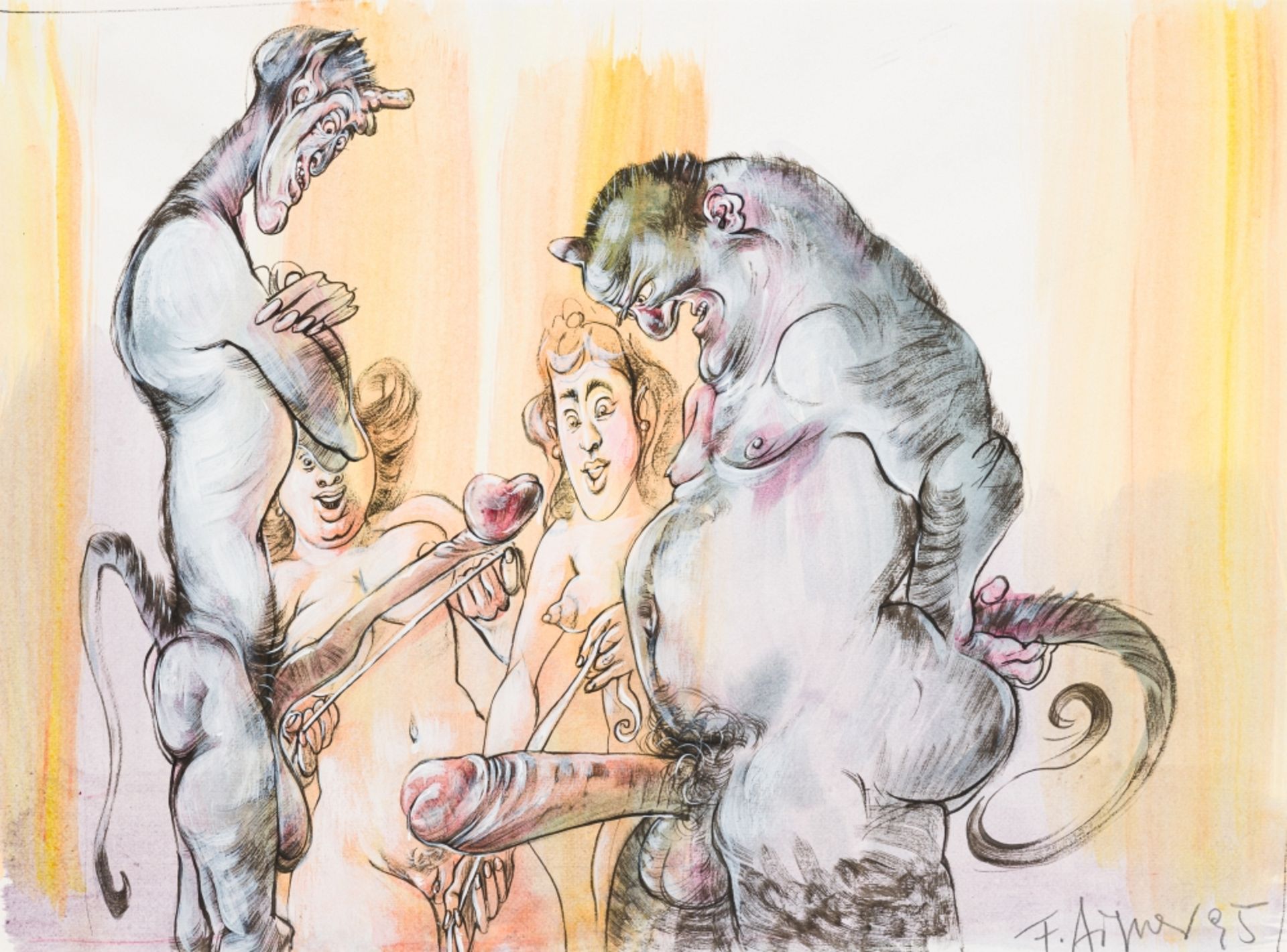 Aigner, Fritz (1930 - 2005) Folder Erotic Devilries, 1995 Gouache on Paper Three sheets signed - Image 4 of 15