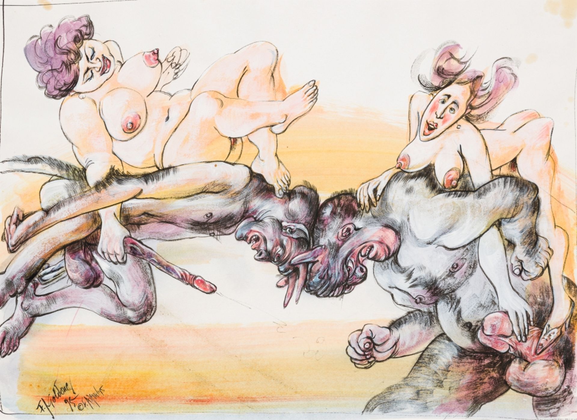 Aigner, Fritz (1930 - 2005) Folder Erotic Devilries, 1995 Gouache on Paper Three sheets signed - Image 2 of 15