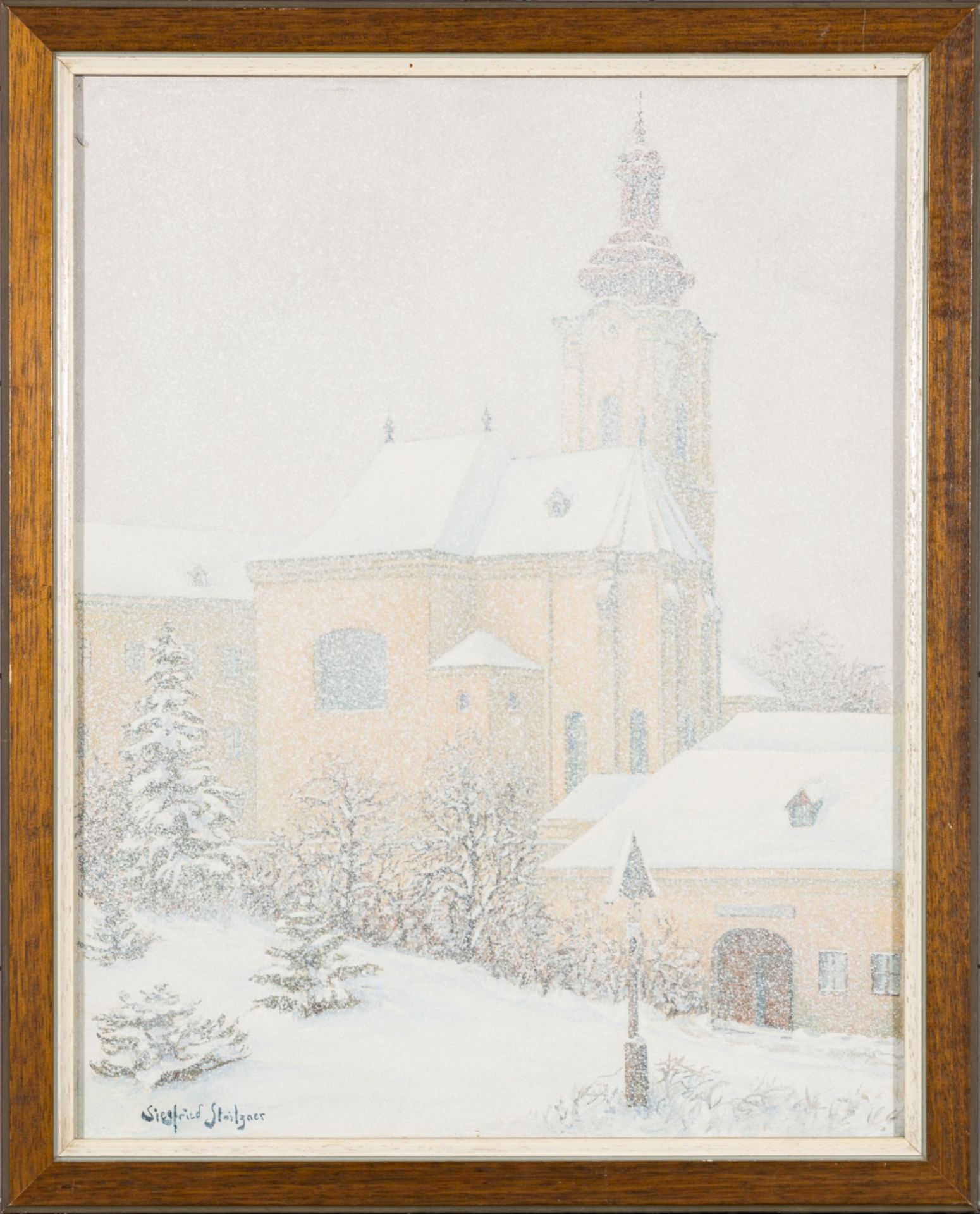 Stoitzner, Siegfried (1892 - 1976) Church in Winter Gouache on Paper Signed lower left 14,3 x 11,3 - Image 2 of 3