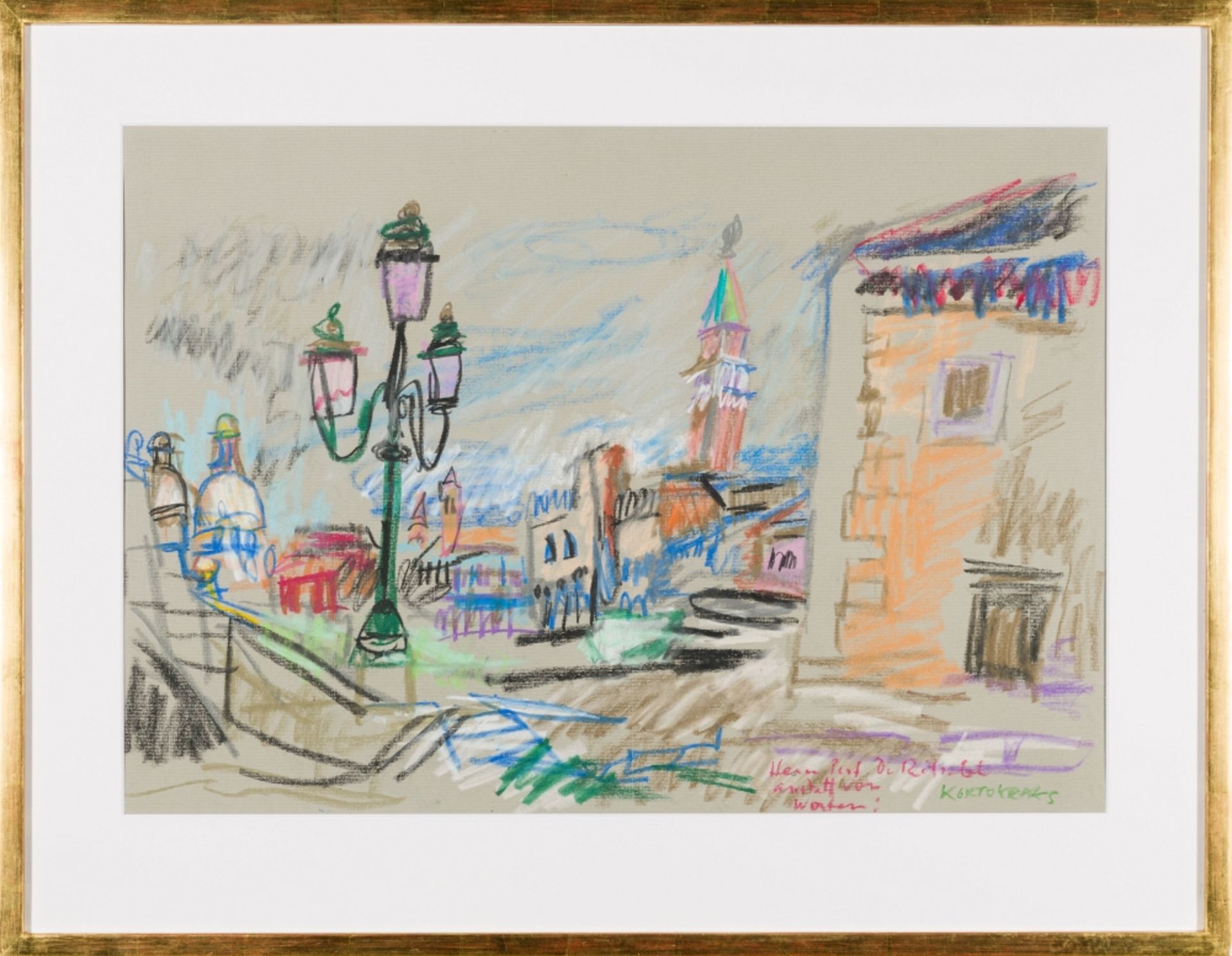 Kortokraks, Rudolf (1928 - 2014) View of Venice Soft Pastels on Paper Signed and with dedication - Image 2 of 3