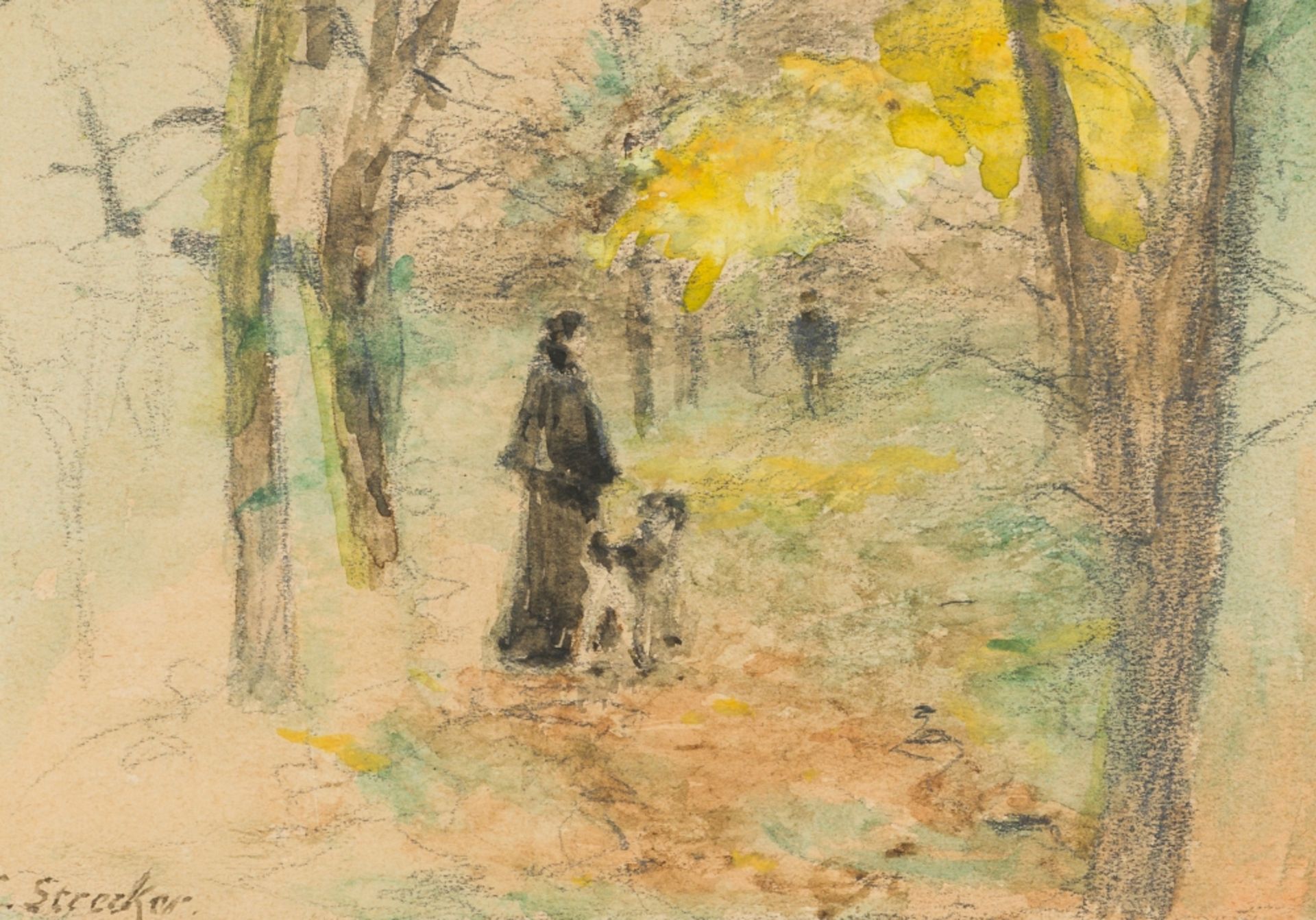 Strecker, Emil (1841 - 1925) Expectation Mixed Media on Paper Signed lower left, titled and