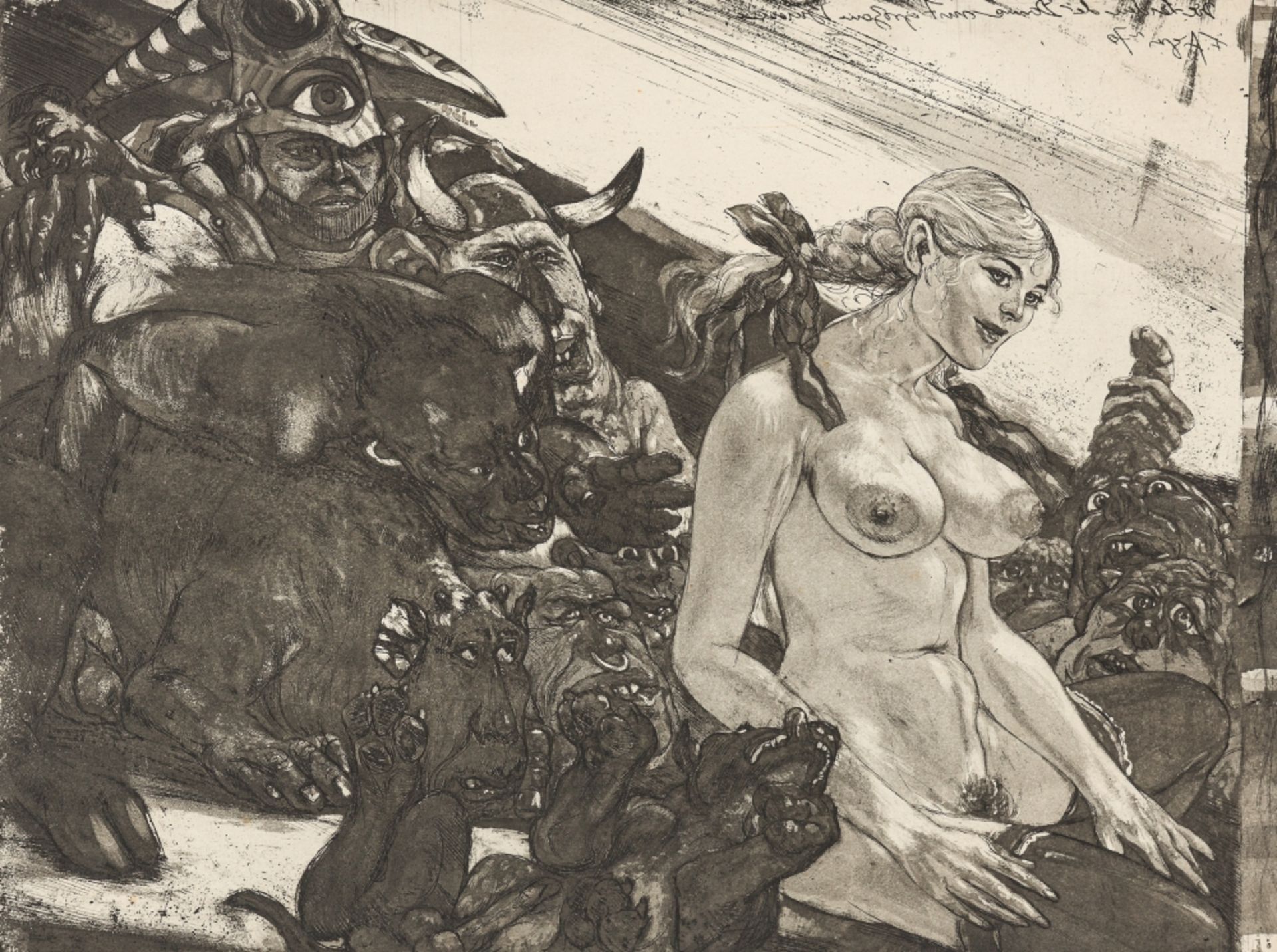 Aigner, Fritz (1930 - 2005) The Sufferings of the Lady with big Breasts, 1970 Aquatint Etching on