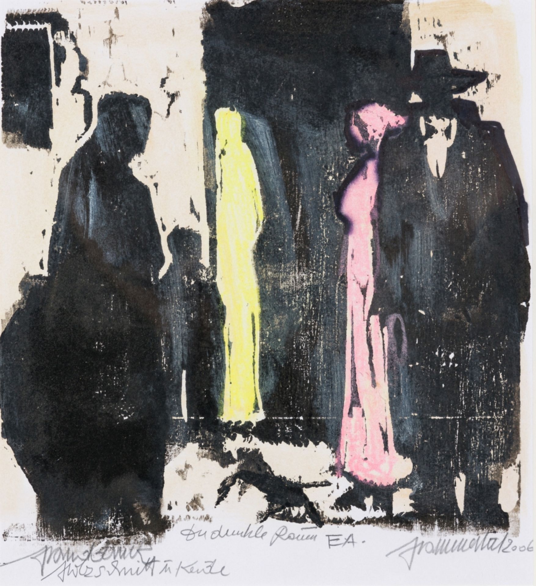 Hammerstiel, Robert (1933 - 2020) Too dark Rooms, 2006 Wood Cut and Chalk on Paper Signed and