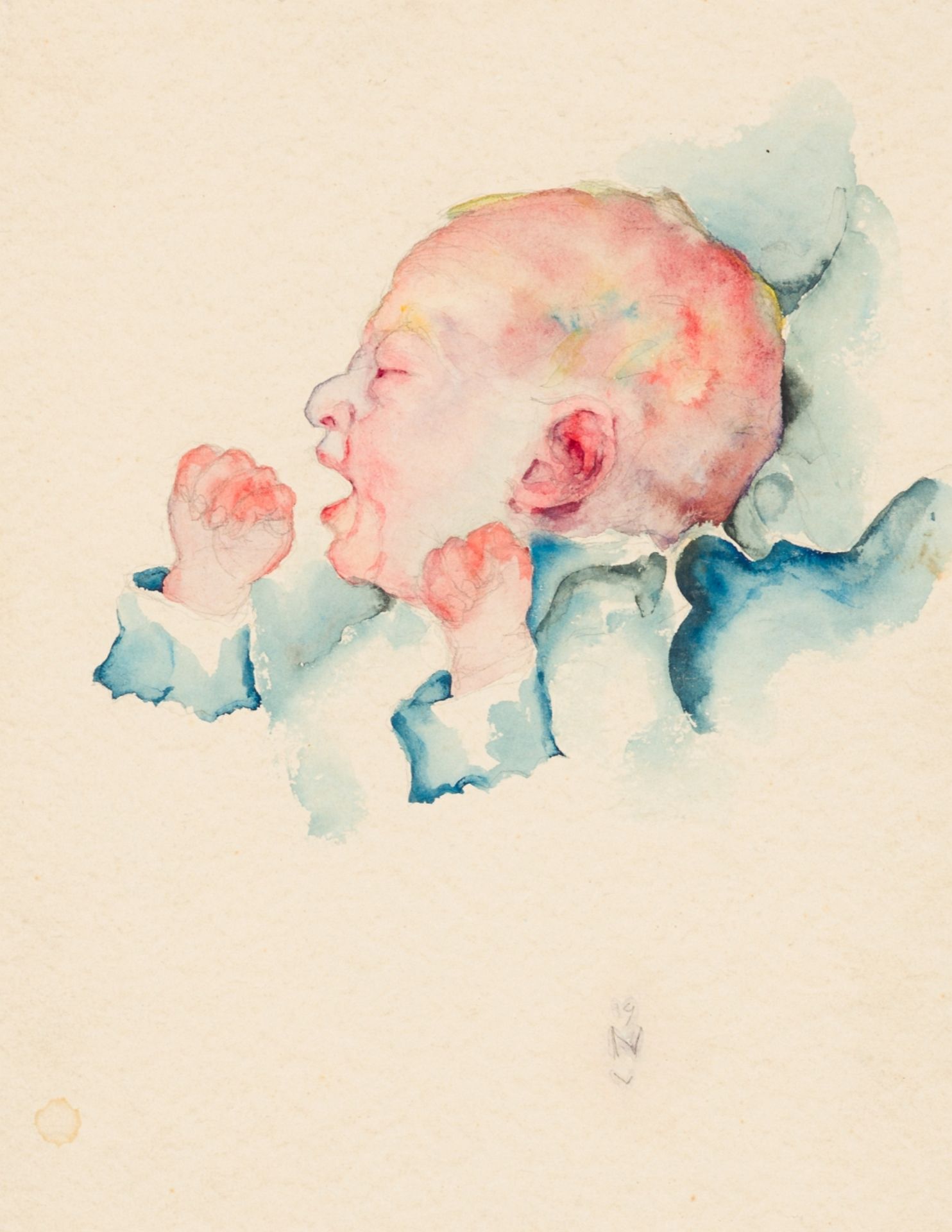 Nepo, Ernst (1895 - 1971) Screaming Infant, (19)19 Watercolor on Paper Signed and dated lower