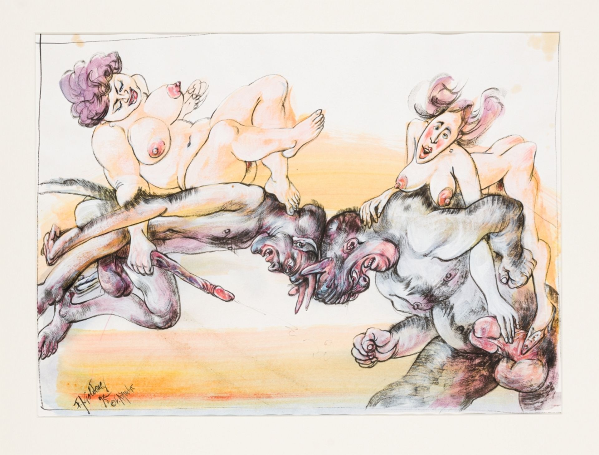 Aigner, Fritz (1930 - 2005) Folder Erotic Devilries, 1995 Gouache on Paper Three sheets signed - Image 7 of 15