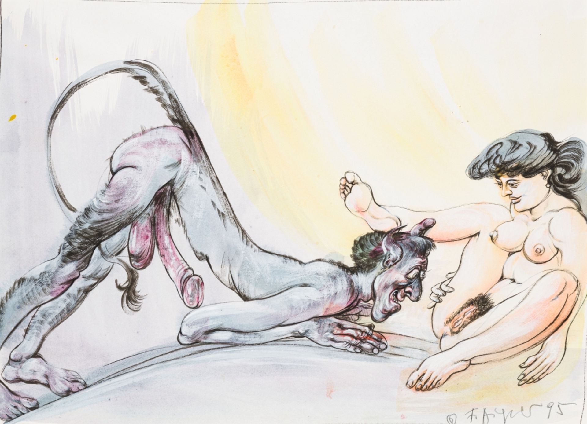 Aigner, Fritz (1930 - 2005) Folder Erotic Devilries, 1995 Gouache on Paper Three sheets signed - Image 3 of 15