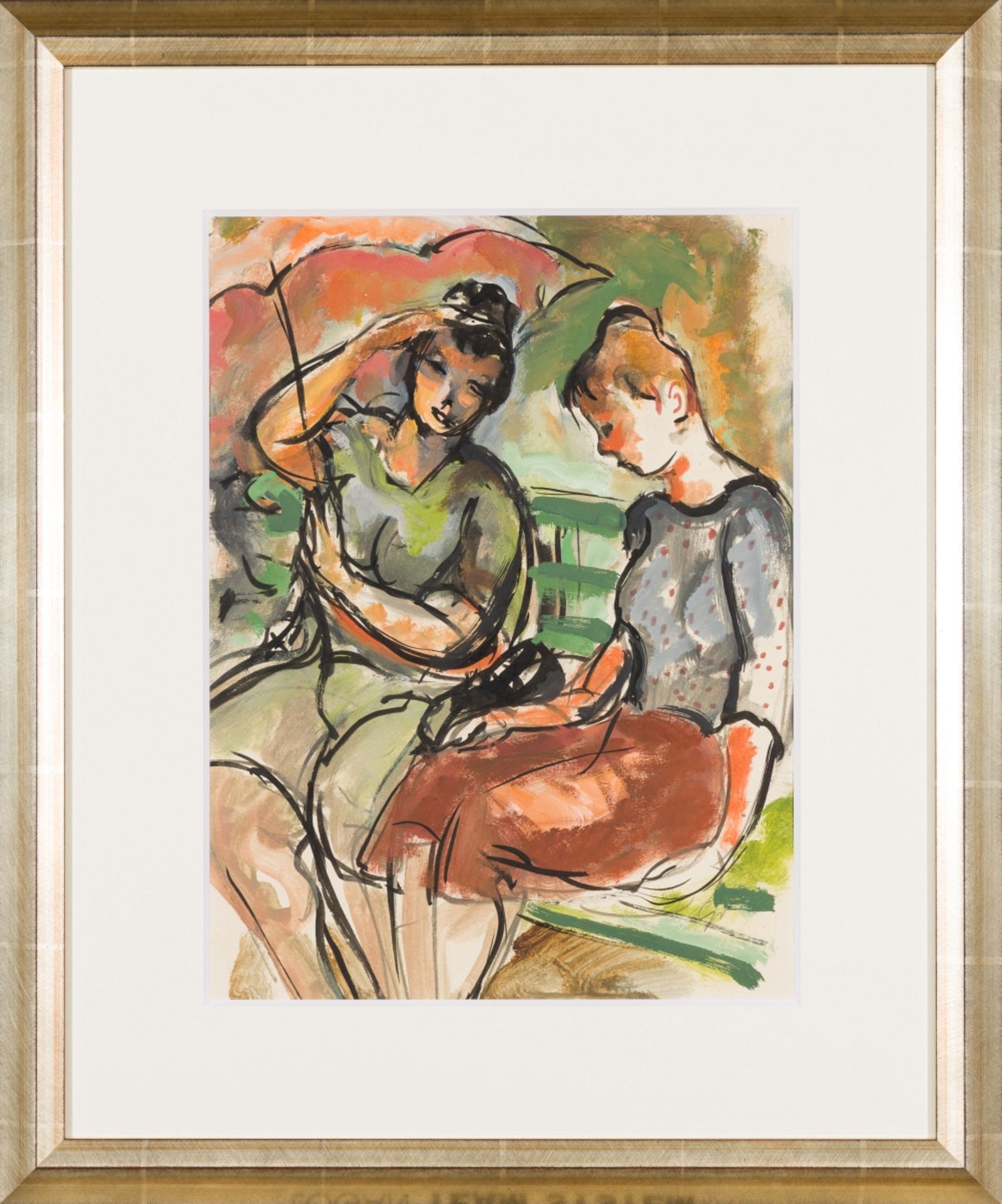 Gross, Fritz (1895 - 1969) Two Girls with Sunshade, 1949 Mixed Media on Paper Signed lower right, - Image 2 of 4