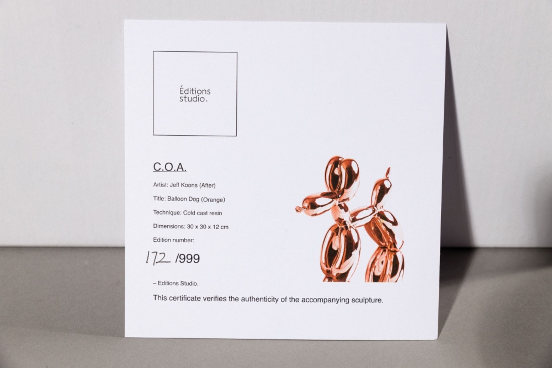 Editions Studio Balloon Dog (Orange) Cold Cast Resin Numbered: 172/999 11,8 x 11,8 x 4,7 - Image 8 of 9