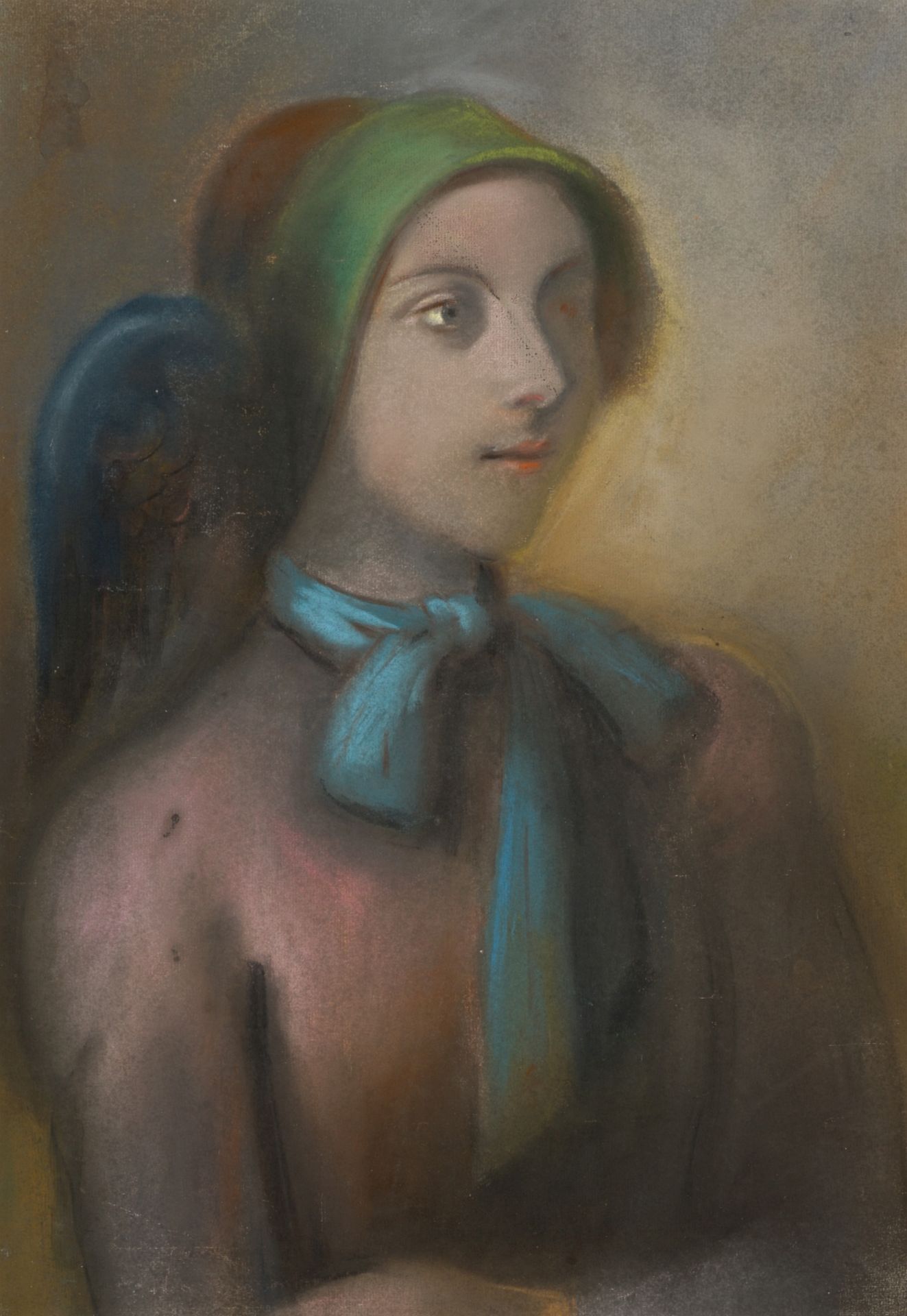 Merkel, Georg (1881 - 1976) Woman with a blue Foulard Soft Pastels on Paper Estate Stamp and