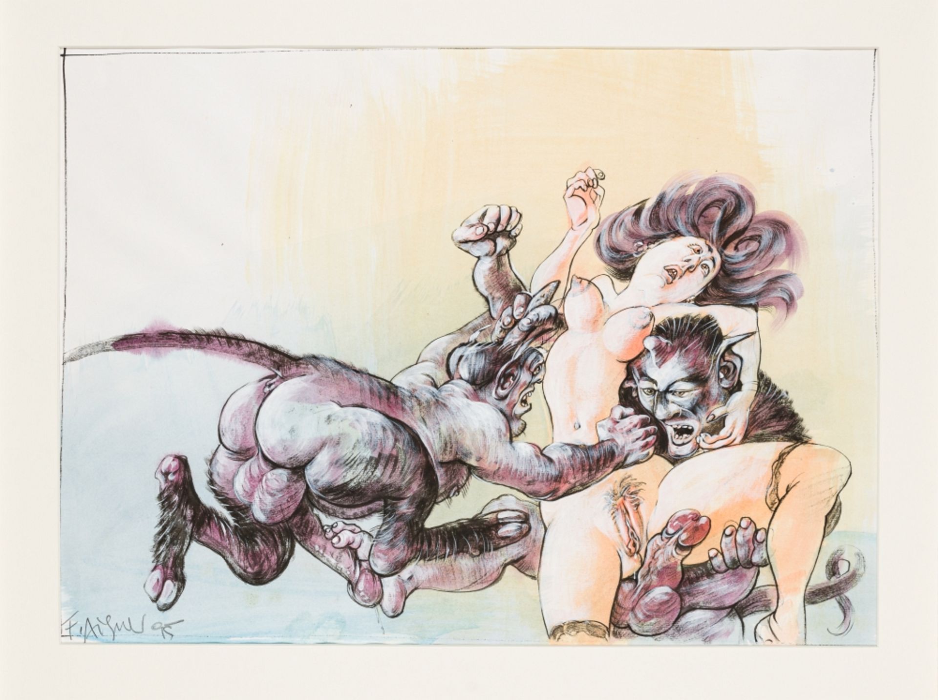 Aigner, Fritz (1930 - 2005) Folder Erotic Devilries, 1995 Gouache on Paper Three sheets signed - Image 6 of 15