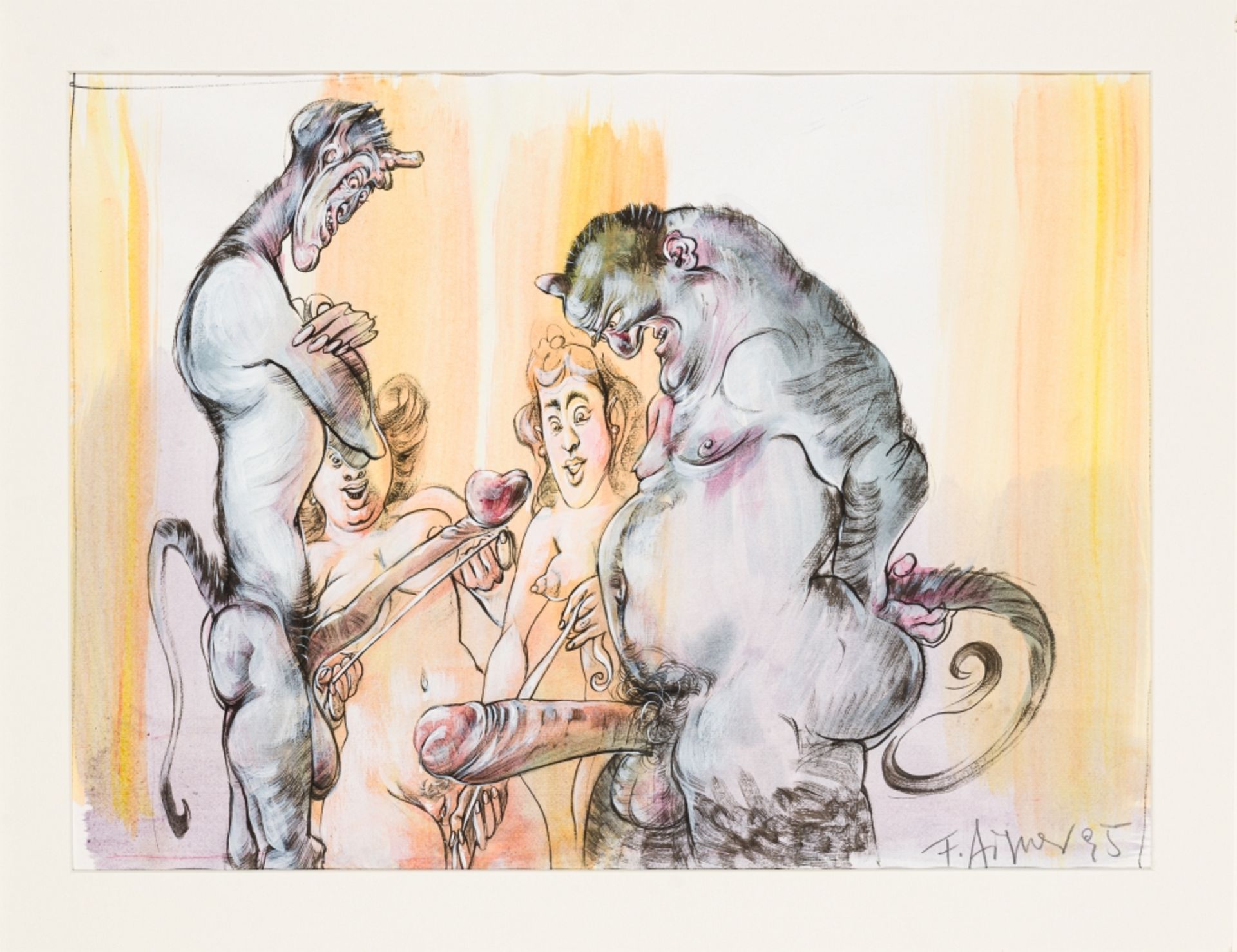 Aigner, Fritz (1930 - 2005) Folder Erotic Devilries, 1995 Gouache on Paper Three sheets signed - Image 10 of 15