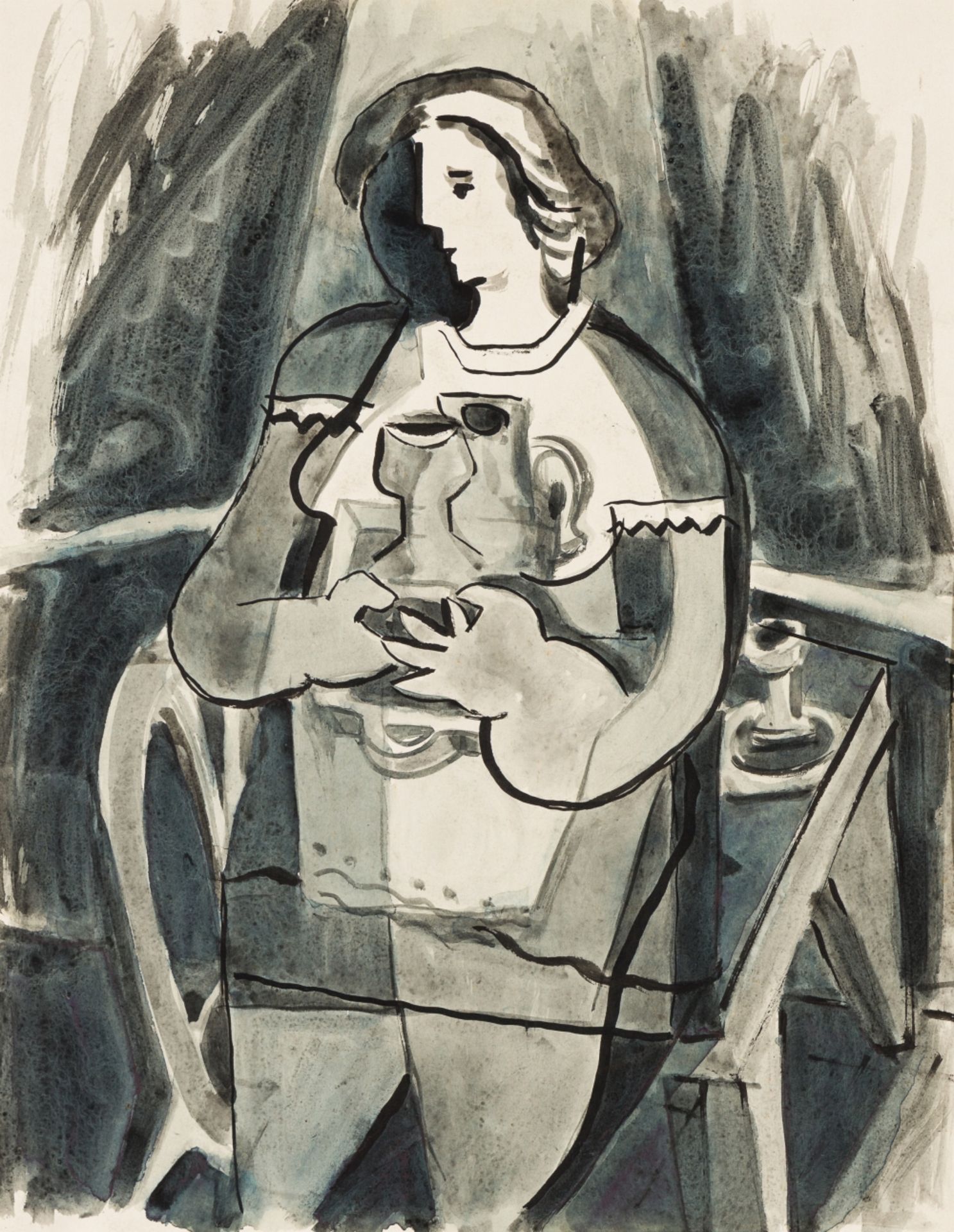 Steiner, Heinz (1905 - 1974) Mixed Lot: Landscape / Woman with a Tray Each Watercolor and Ink on - Image 5 of 7