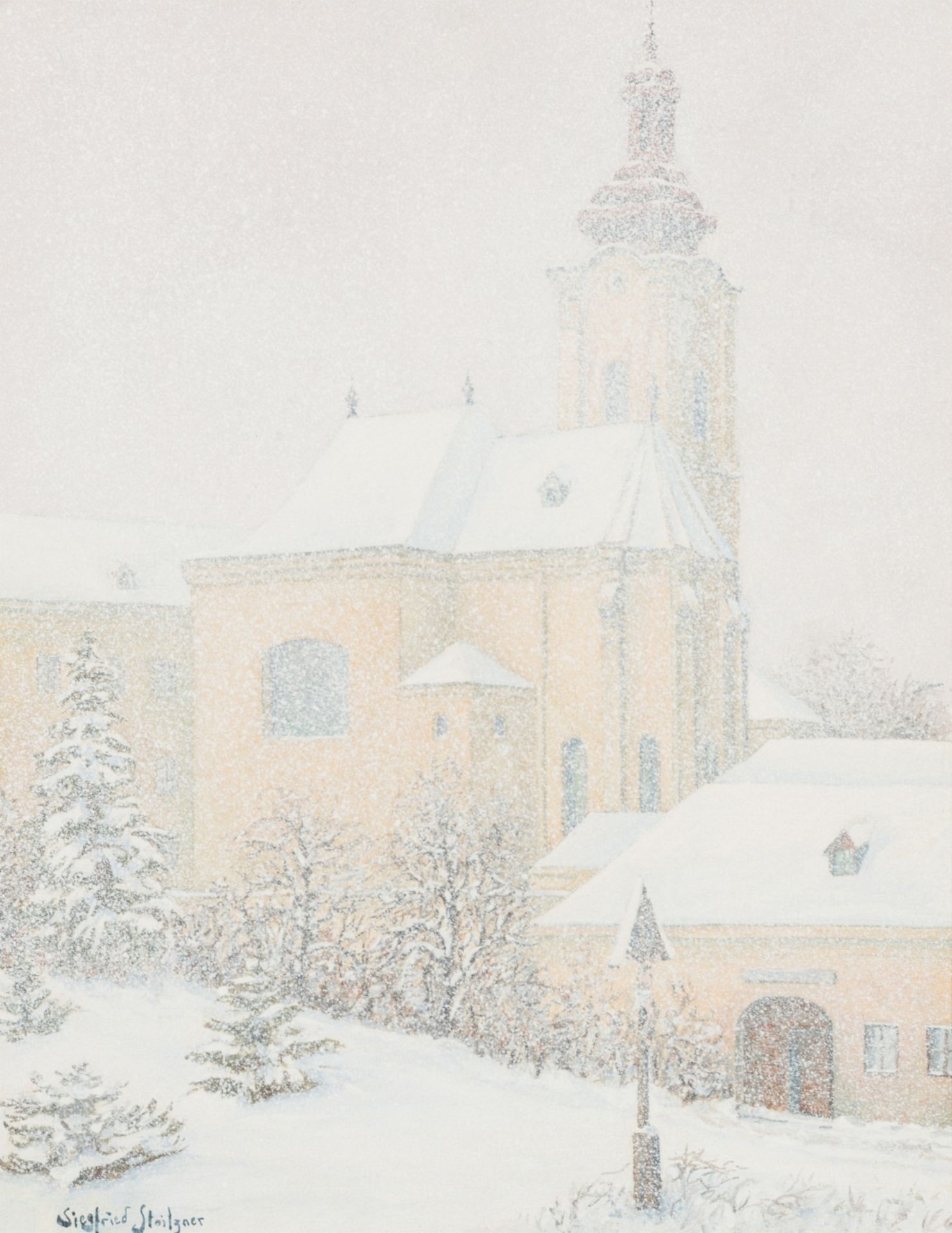 Stoitzner, Siegfried (1892 - 1976) Church in Winter Gouache on Paper Signed lower left 14,3 x 11,3