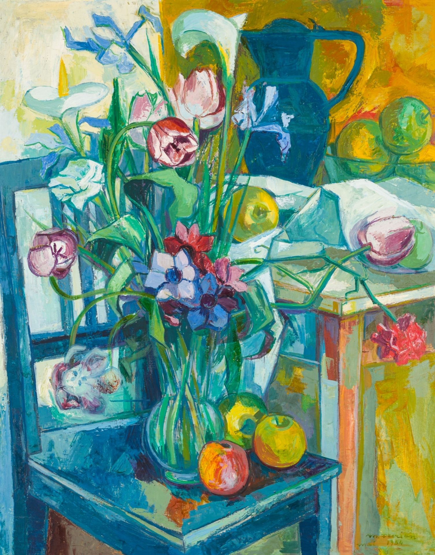 Florian, Maximilian(1901 - 1982)Still life of Flowers on a Blue Armchair, 1954Oil on canvasSigned