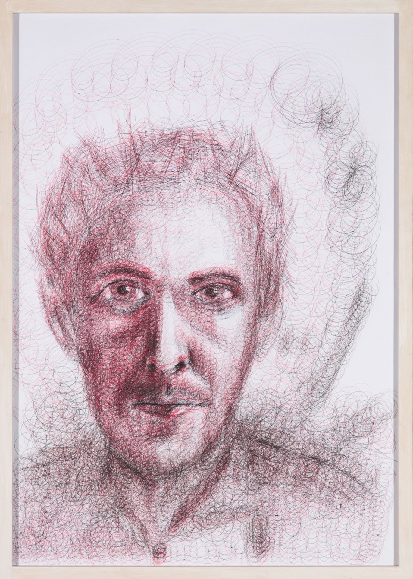 Luser, Constantin(*1976)Self PortraitBallpoint pen on paper39,8 x 28 inWhite graphic frame - Image 2 of 3