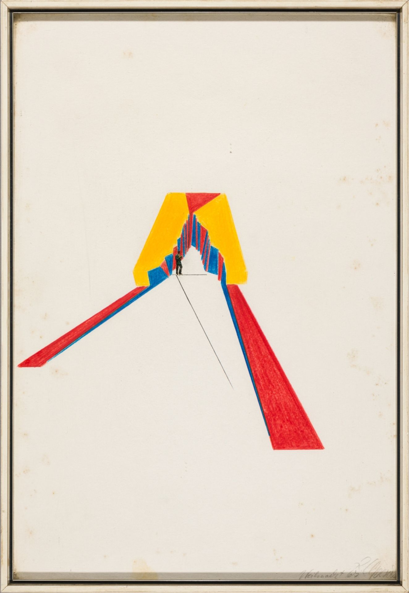 Goeschl, Roland(1932 - 2016)Figure in Front of Blue, Yellow, Red, (19)67Colored pencil and collage - Image 2 of 3