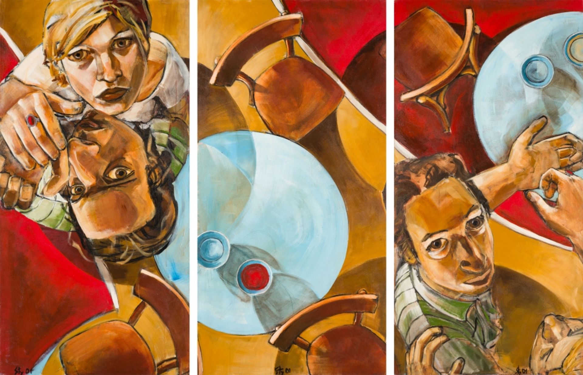 Schicho, Stylianos(*1977)Triptych: Mélancholie à Trois, 2001Acrylic on canvasEach signed at the