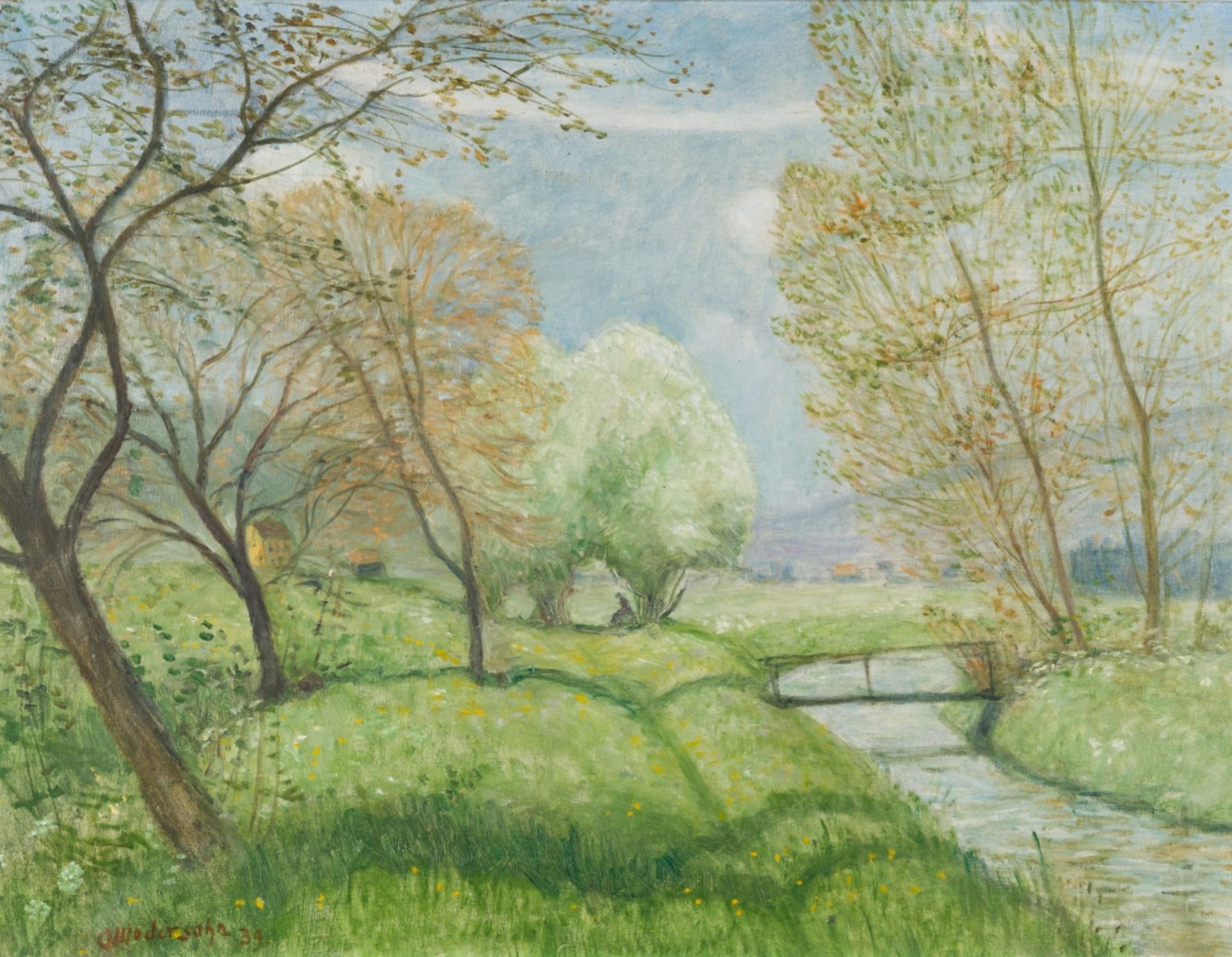 Modersohn, Otto(1865 - 1943)Allgäu - Spring in the Little Forest at the Hirschbach, 1939Oil on